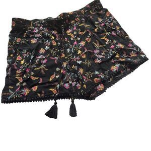 a.n.a. shorts boho small black with pink and yellow floral design elastic waist